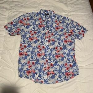 Men's Floral Button-Down Shirt in Blue and Pink